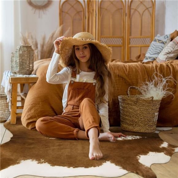 Premium Cowhide Rug 4.6x5.2ft AreaRug Traditional Animal Rug Stylish Bedroom Rug - Picture 2 of 6